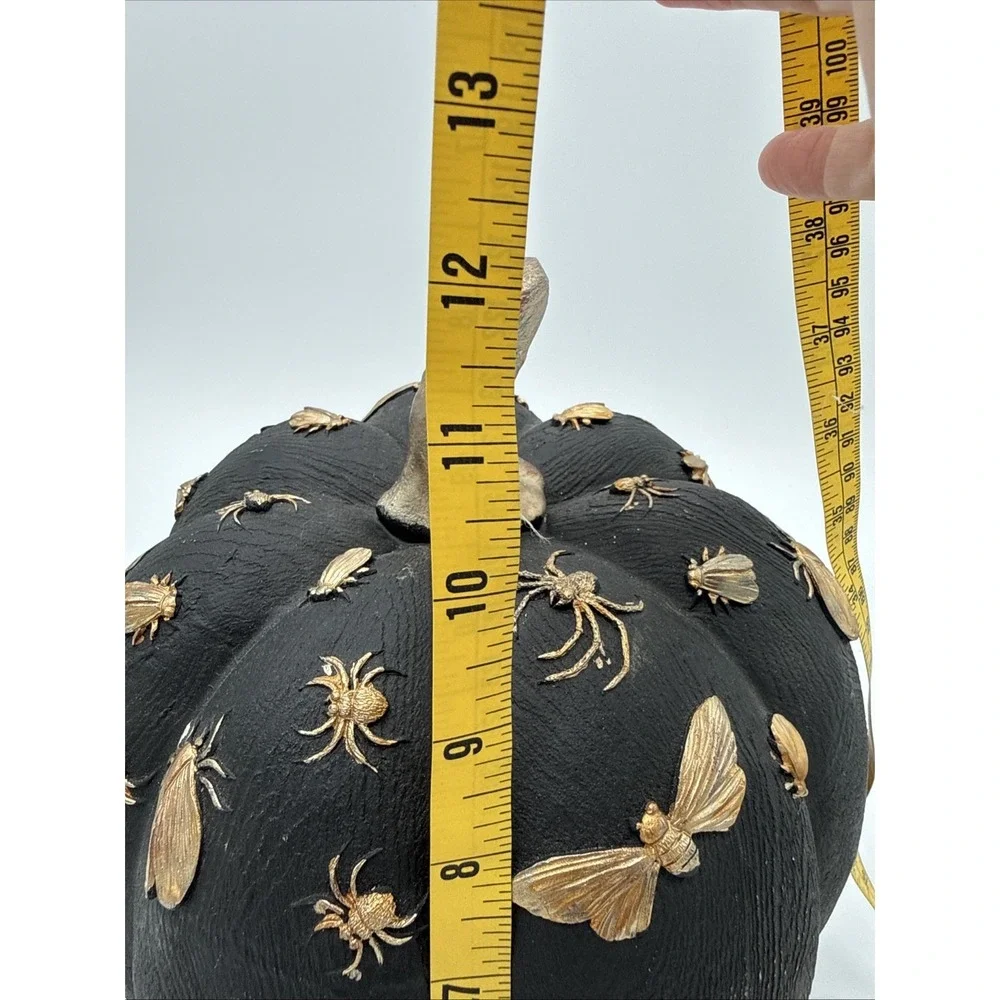Black Resin Pumpkin with Gold Bugs